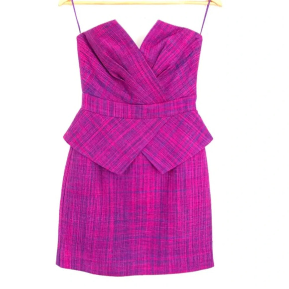 TRINA TURK||  Silk FUCHSIA STRAPLESS TWEED Mini  DRESS, Holiday dress! - Picture 1 of 7
